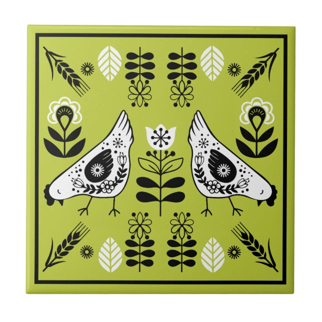 Carreau Poulet Hen Folk Art (Devant)