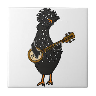 Carreau Poulet polonais drôle jouant l'art de banjo