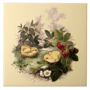Carreau Poulets et fraises antiques par L. Prang et Cie.