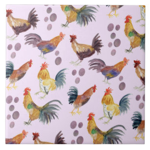 Carreau Poulets et oeufs colorés Motif Aquarelle violet vi
