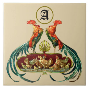 Carreau Poulets et poulets Roosters Art nouveau