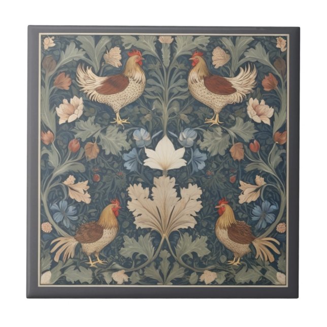 Carreau Poulets William Morris style Vintage poulet (Devant)