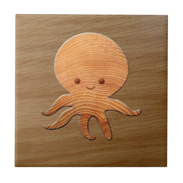 Carreau Poulpe de dessin animé mignon avec impression de f (Devant)