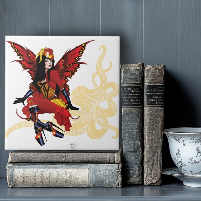 Carreau Poulpe Féerique Élégant Rouge Victorien Steampunk (Créateur téléchargé)