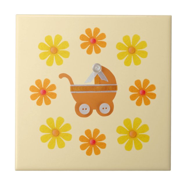 Carreau poussette de bébé orange printemps, jaune, fleurs  (Devant)