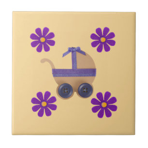 Carreau Poussette de bébé pourpre printemps, fleurs violet
