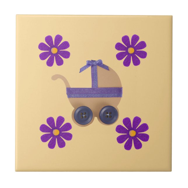Carreau Poussette de bébé pourpre printemps, fleurs violet (Devant)