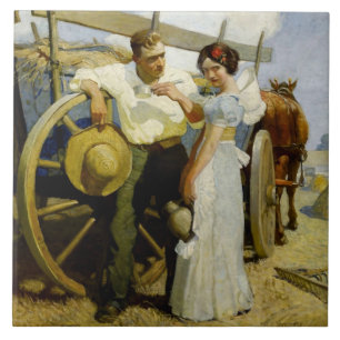 Carreau "Prairie Couple and Wagon" par NC Wyeth