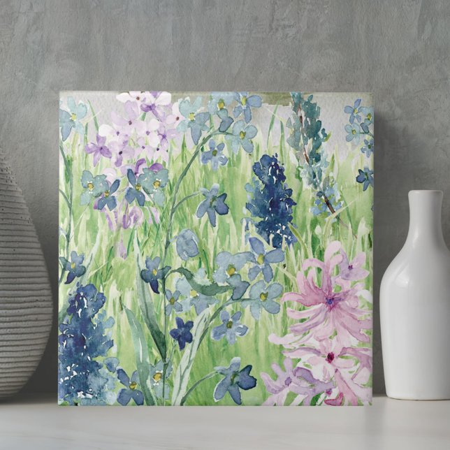 Carreau Prairie de fleurs bleues violettes à l'aquarelle s (In situ on table)