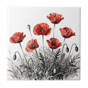Carreau Prairie de fleurs de pavot rouge vibrant