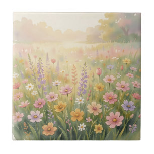 Carreau Prairie de fleurs sauvages aquarelle pastel floral