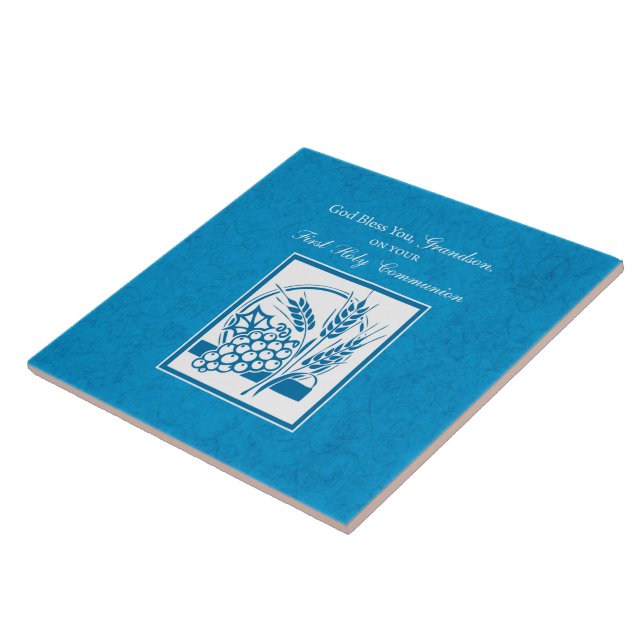 Carreau Première communion petit-fils Bleu, Blé, Raisins (Côté)