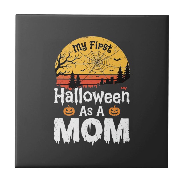 Carreau Première conception de maman Halloween vintage cou (Devant)
