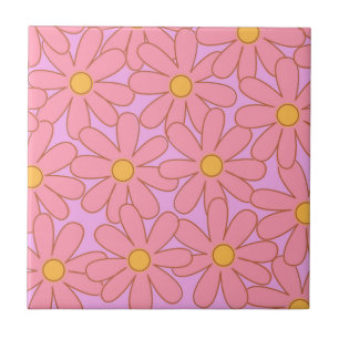 Carreau Preppie Hippie rose violet Motif de fleurs