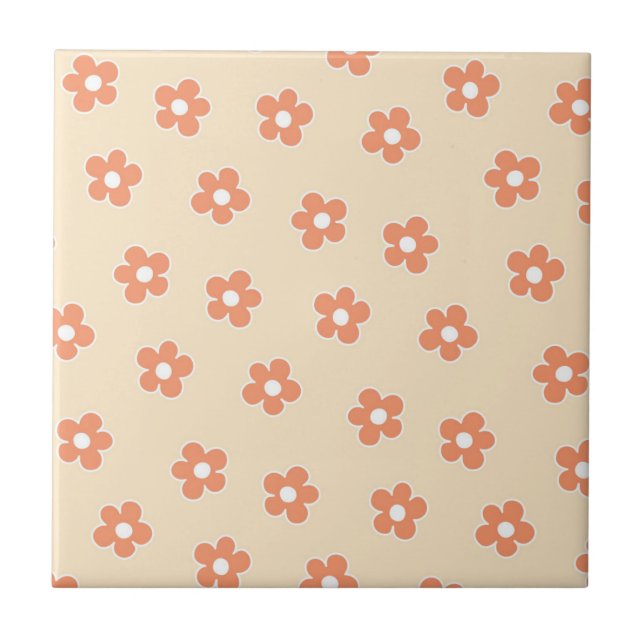 Carreau Preppy Peach White Hippie Flower Motif (Devant)