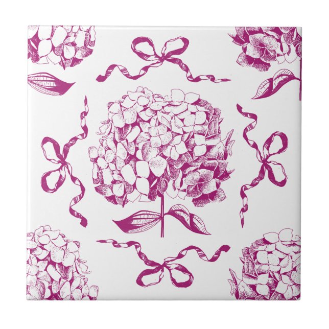 Carreau Preppy rose Hydrangea Bow Motif en toile sans join (Devant)