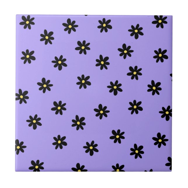 Carreau Preppy violet noir Floral simple Motif de fleurs (Devant)