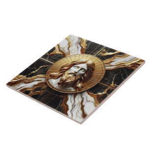 Carreau Présence éthérée Visage de Jésus gravé dans le mar