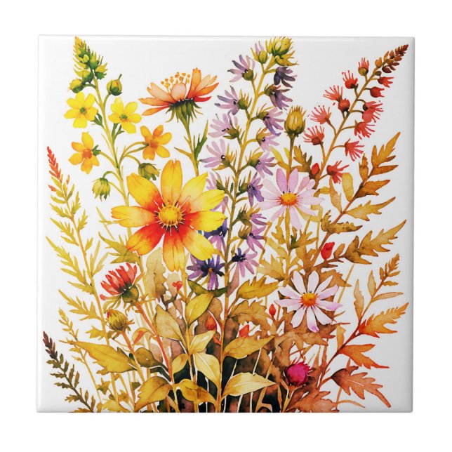 Carreau Pretty colorful wildflowers watercolor  (Devant)