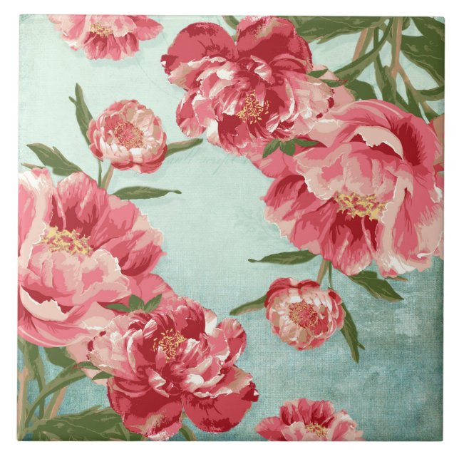 Carreau Pretty Retro Flower Chintz Peonies (Devant)