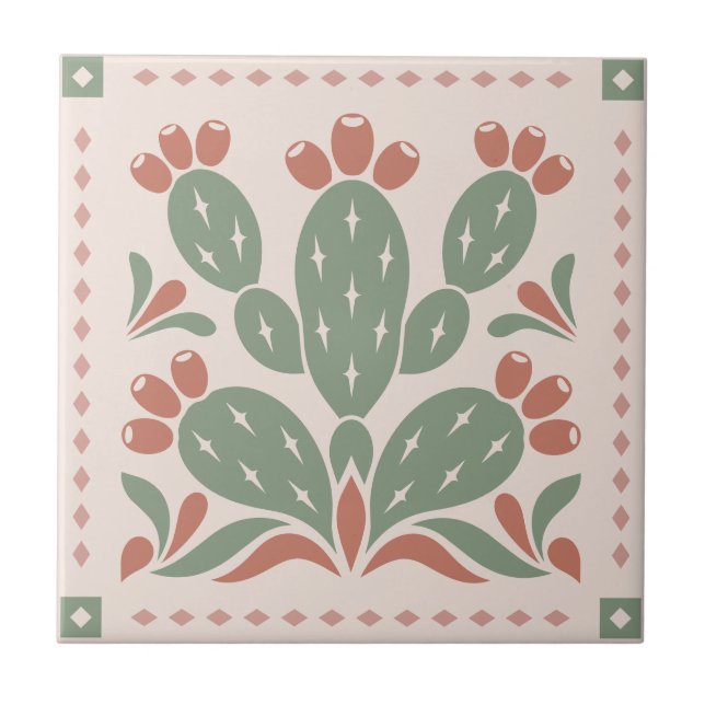Carreau Prickly Pear Cactus - Southwest Folk Pattern (Devant)
