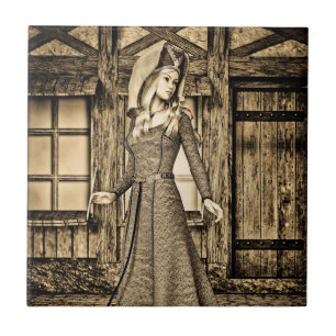 Carreau Princesse Médiévale Sépia Art Renaissance