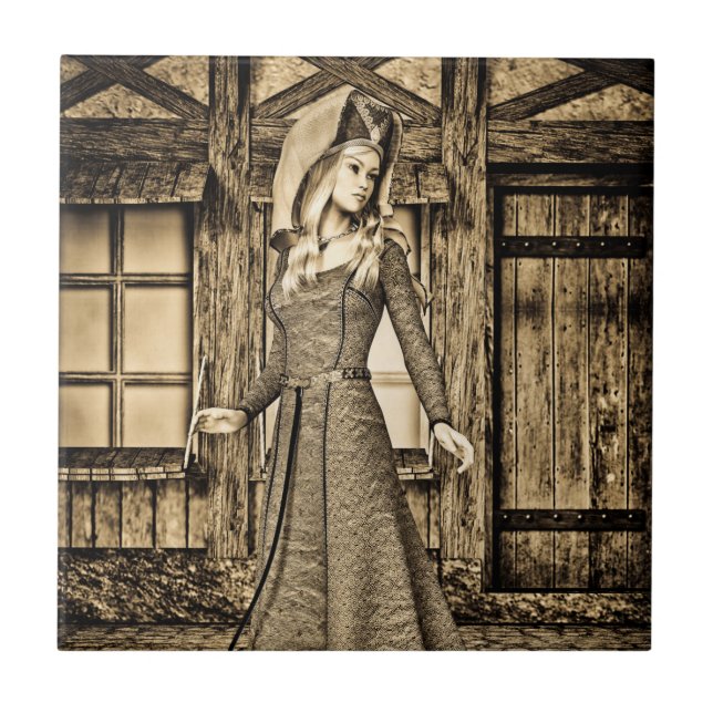 Carreau Princesse Médiévale Sépia Art Renaissance (Devant)