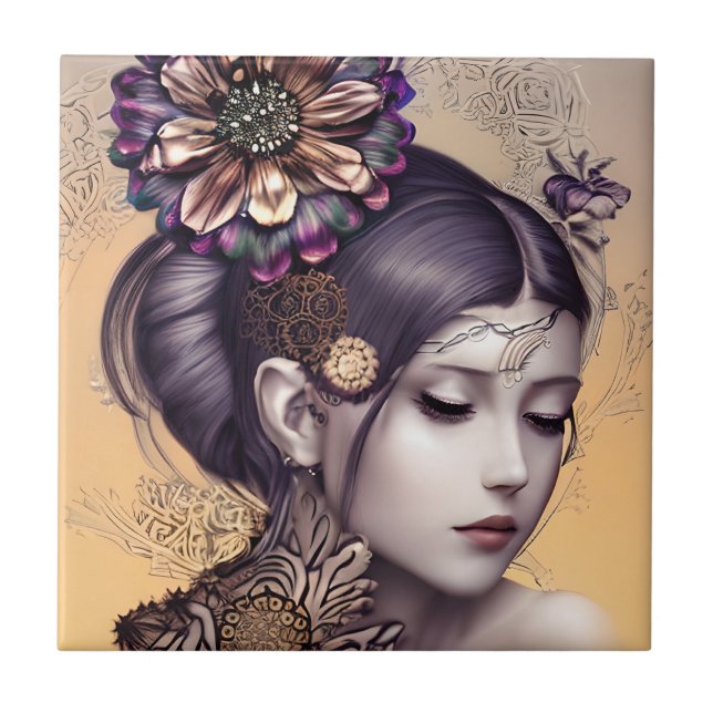 Carreau Princesse Steampunk avec une fleur couleur cuivre (Devant)
