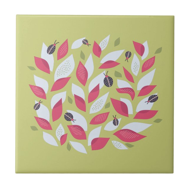 Carreau Printemps Abstrait Feuilles botaniques roses Ladyb (Devant)