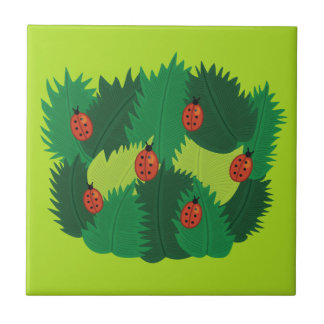 Carreau Printemps vert de feuille et de coccinelles