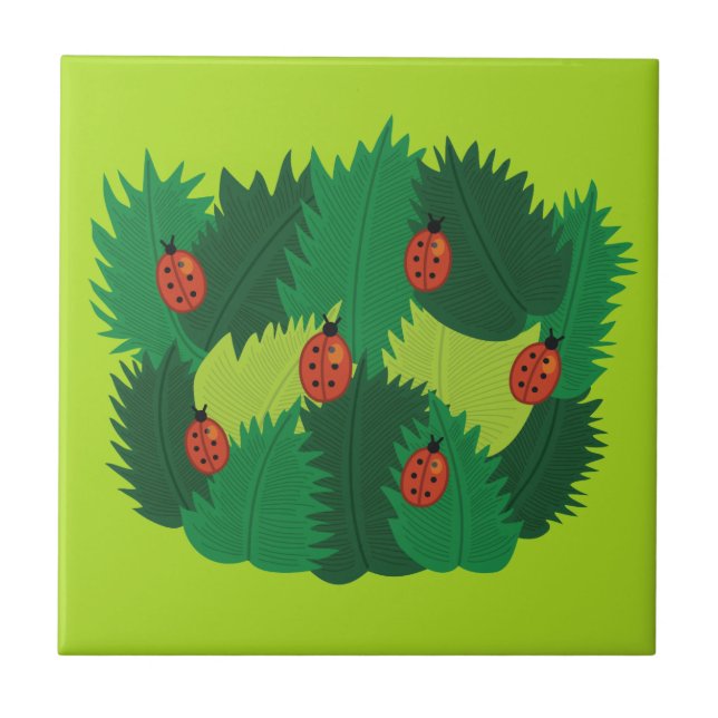 Carreau Printemps vert de feuille et de coccinelles (Devant)
