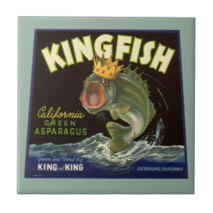 Carreau Produit vintage Can Étiquette Art, Kingfish Aspara
