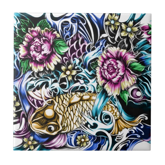 Carreau Produits de conception de tatouage de Koi de (Devant)