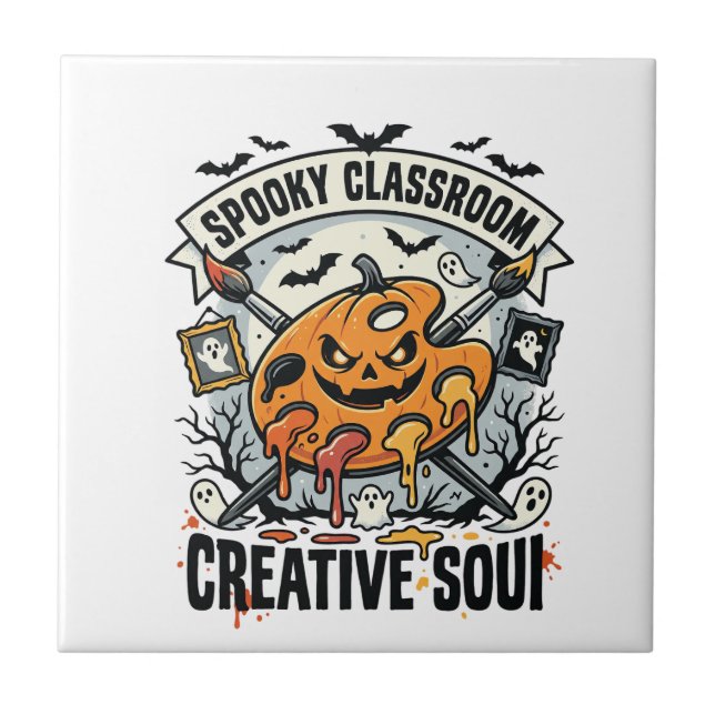 Carreau Professeur d'art Halloween Classe effrayante (Devant)