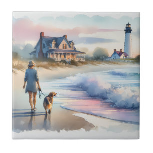Carreau Promenade côtière jusqu'au phare au coucher du sol