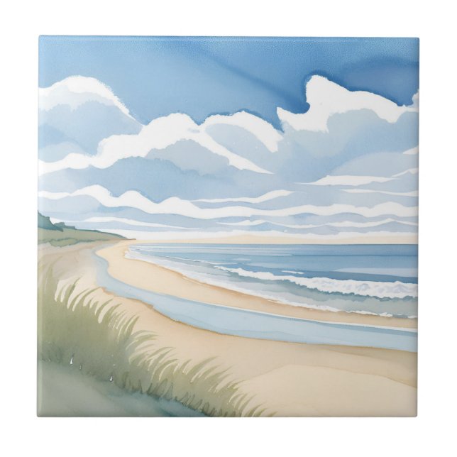 Carreau Promenade du rivage | Aquarelle de l'océan côtier (Devant)