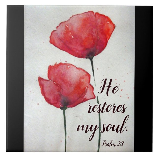 Carreau Psaume 23:3 He restores my soul, Bible Verse Flora (Devant)