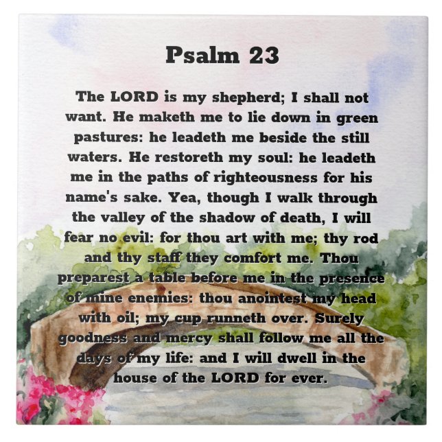 Carreau Psaume 23 Pont aquarelle, fleurs roses (Devant)