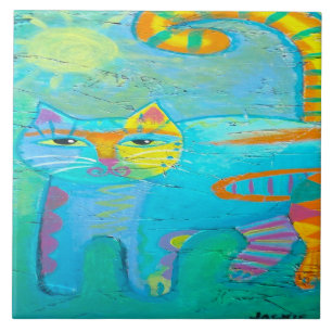 Carreau Psychedelic Kitty Abstraite peinture de chats