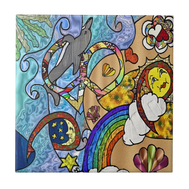 Carreau Psychédélique des années 60 rétro Sur la Plage cér (Devant)