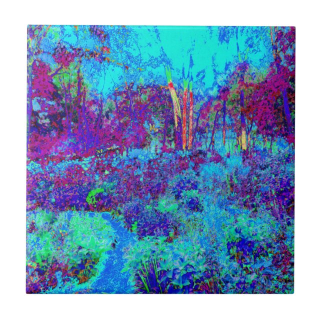 Carreau Psychédélique Impressionniste Jardin Bleu Paysage (Devant)