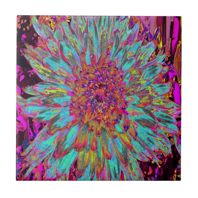 Carreau Psychédélique Turquoise Bleu Abstrait Dahlia décor (Devant)