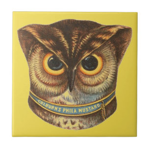 Carreau Publicité d'illustration de hibou vintage jaune