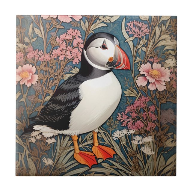 Carreau Puffin Et Fleurs Éthridées De Mer William Morris (Devant)