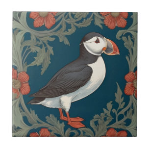 Carreau Puffin William Morris style mer de droite Oiseau m