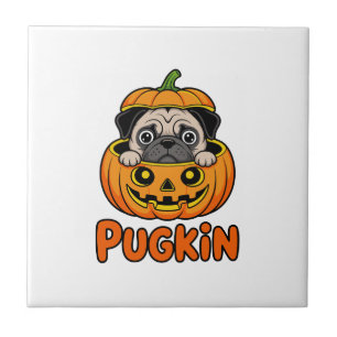Carreau Pugkin d'Halloween, chien pug citrouille