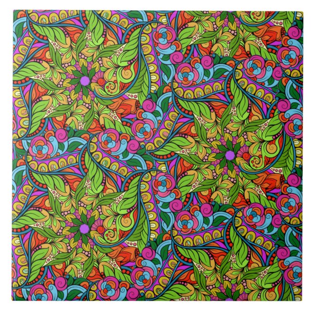 Carreau Puissance des fleurs ! Neon Mandala aux couleurs v (Devant)