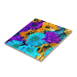 Carreau Purple Gold N Turquoise Daisies
