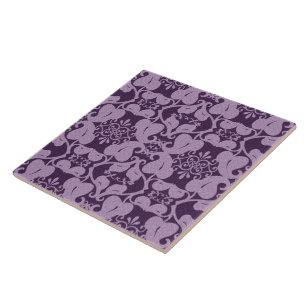 Carreau Purple Lavender Ornate Moderne Élégant Motif feuil
