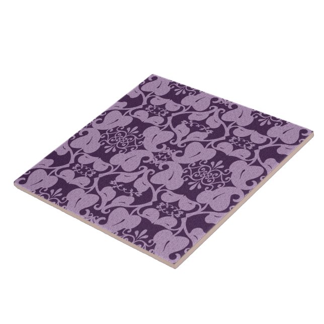 Carreau Purple Lavender Ornate Moderne Élégant Motif feuil (Côté)